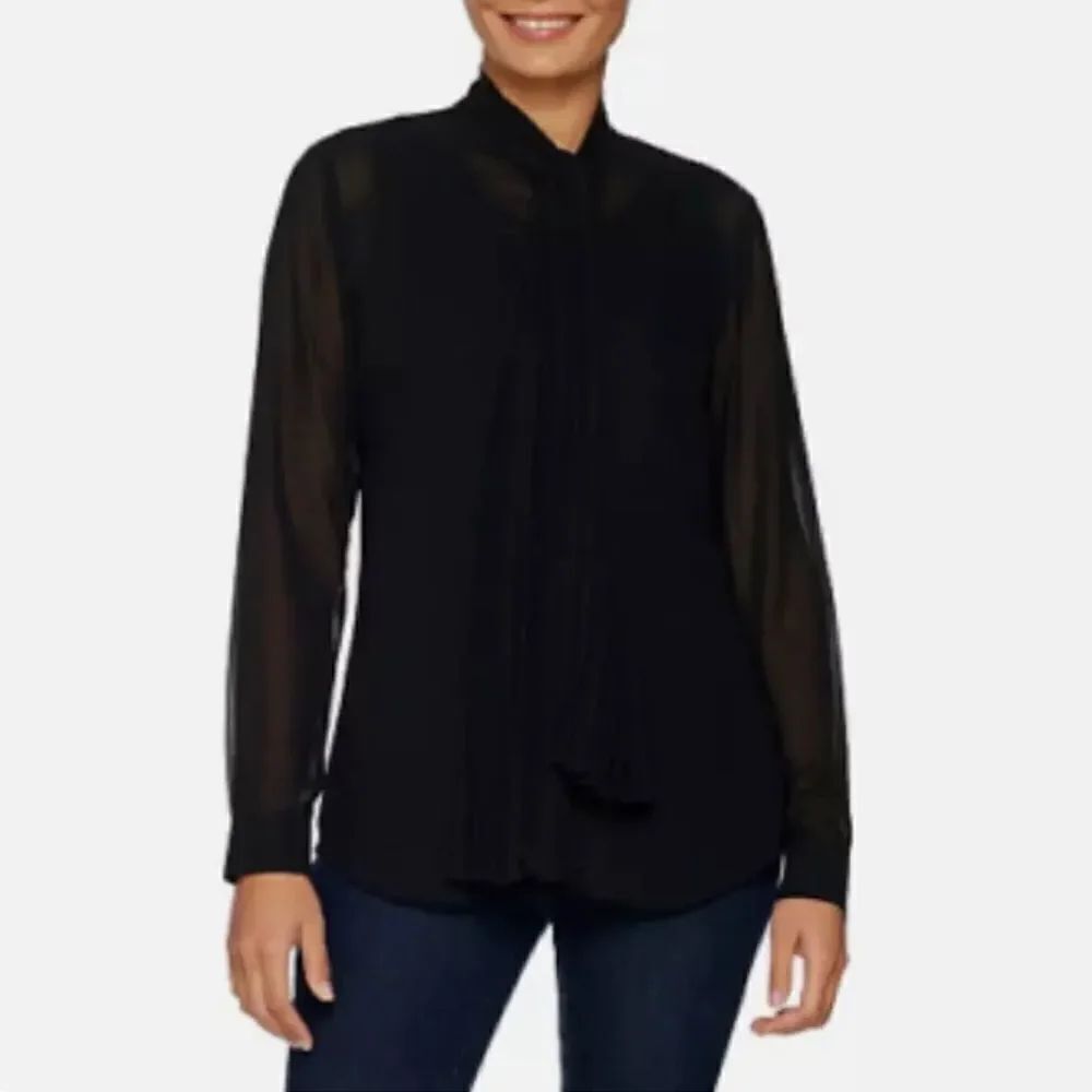 Dennis Basso Pleated Tie Blouse Tank Set